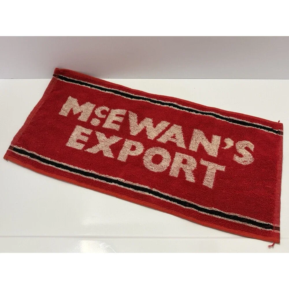 Vintage McEWAN’S Export Lager Bar Towel 17x9” EUC Red